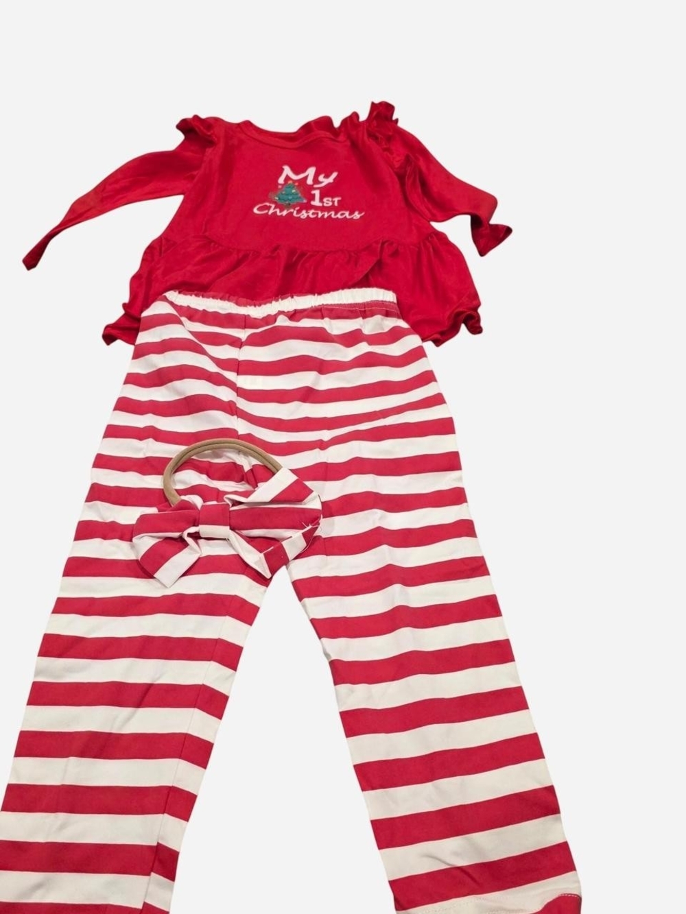 PatPat Red and White Striped 'My 1st Christmas' Baby Matching Set